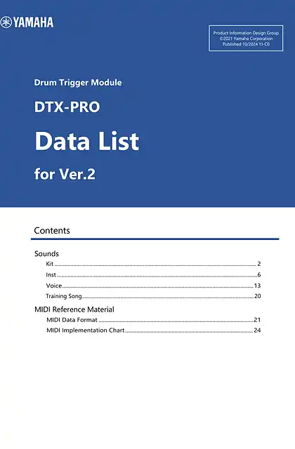 yamaha雅马哈DTX-PRO Data List for V2.00